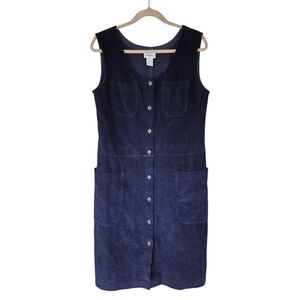 Dark Blue Corduroy Button Front Jumper Dress Pinafore Style